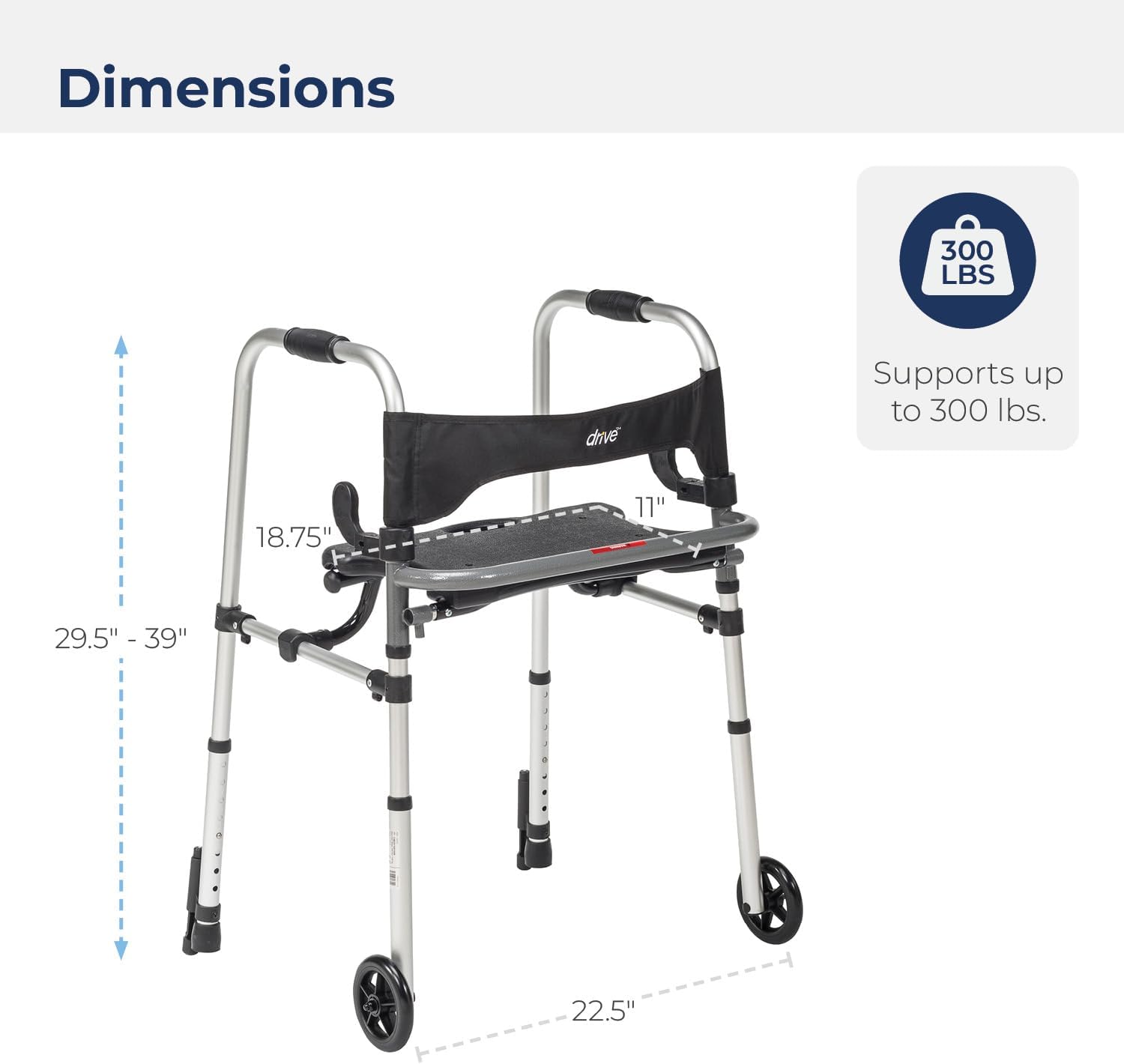 Dual Release Folding Walker with Wheels and Seat Adjustable Height Clever-Lite LS Aluminum Frame 300 lbs. Weight Capacity 29-1/2 to 39 Inch Height