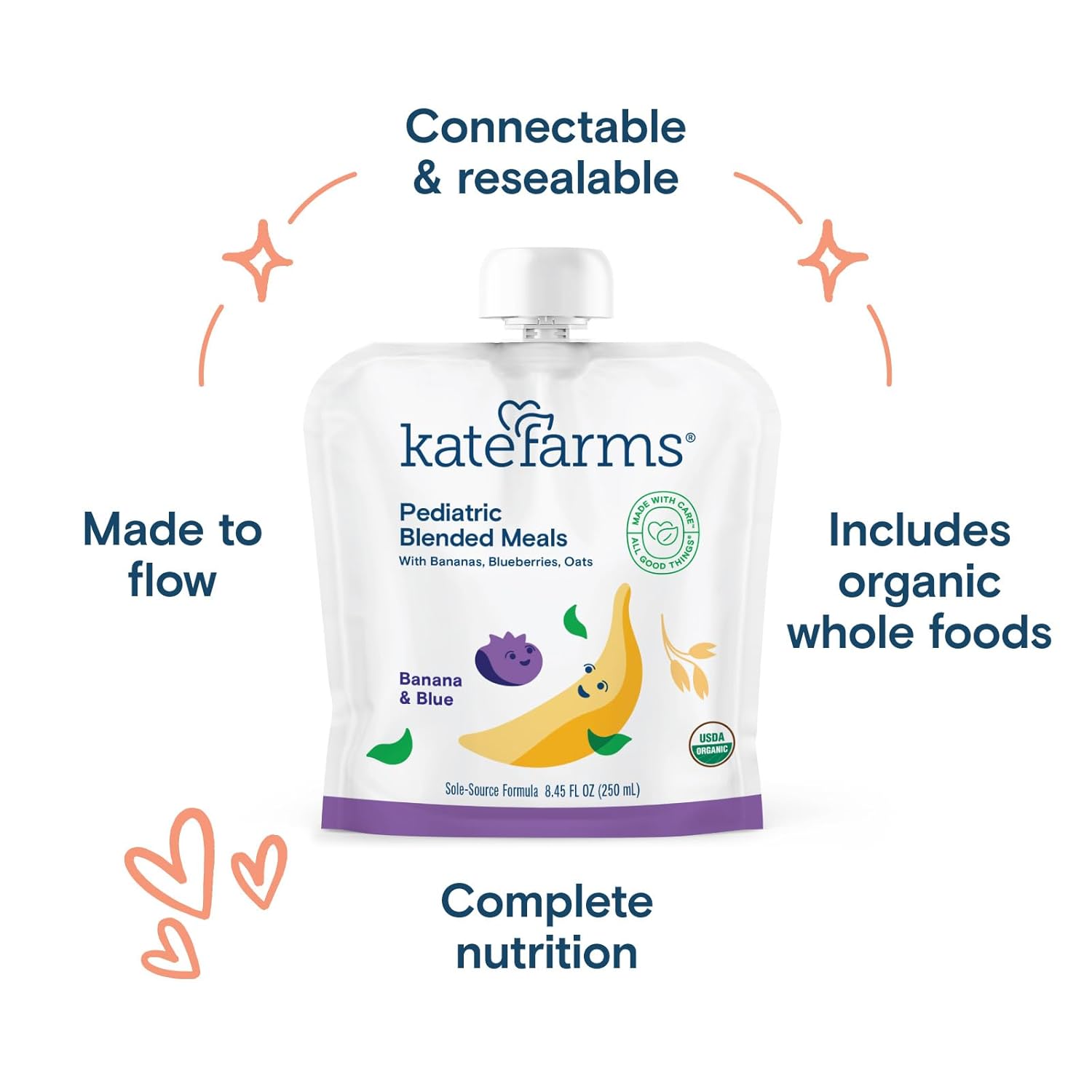 Pediatric Tube Feeding Formula Kate Farms Banana / Blueberry Flavor 8.45 oz. / 250 mL Pouch Liquid Organic Pea Protein,Packaging Type- Each