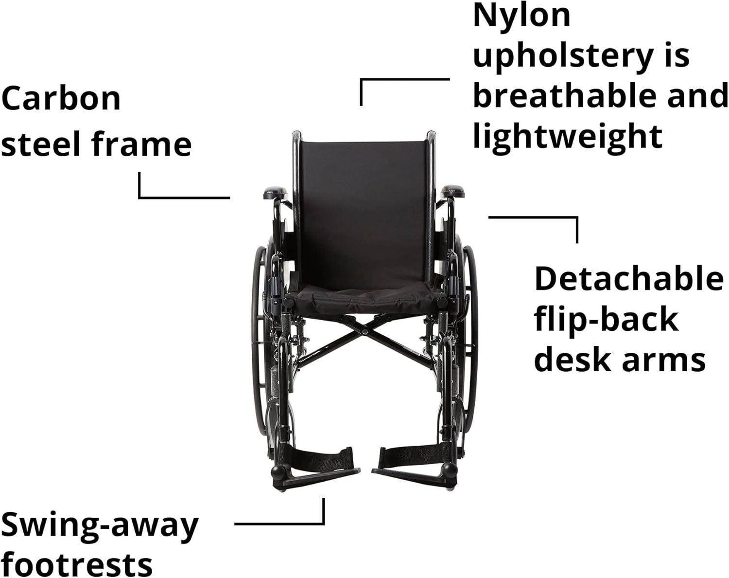 Lightweight Wheelchair McKesson Dual Axle Desk Length Arm Swing-Away Elevating Legrest Black Upholstery 16 Inch Seat Width Adult 300 lbs. Weight Capacity, Packaging Type- Each