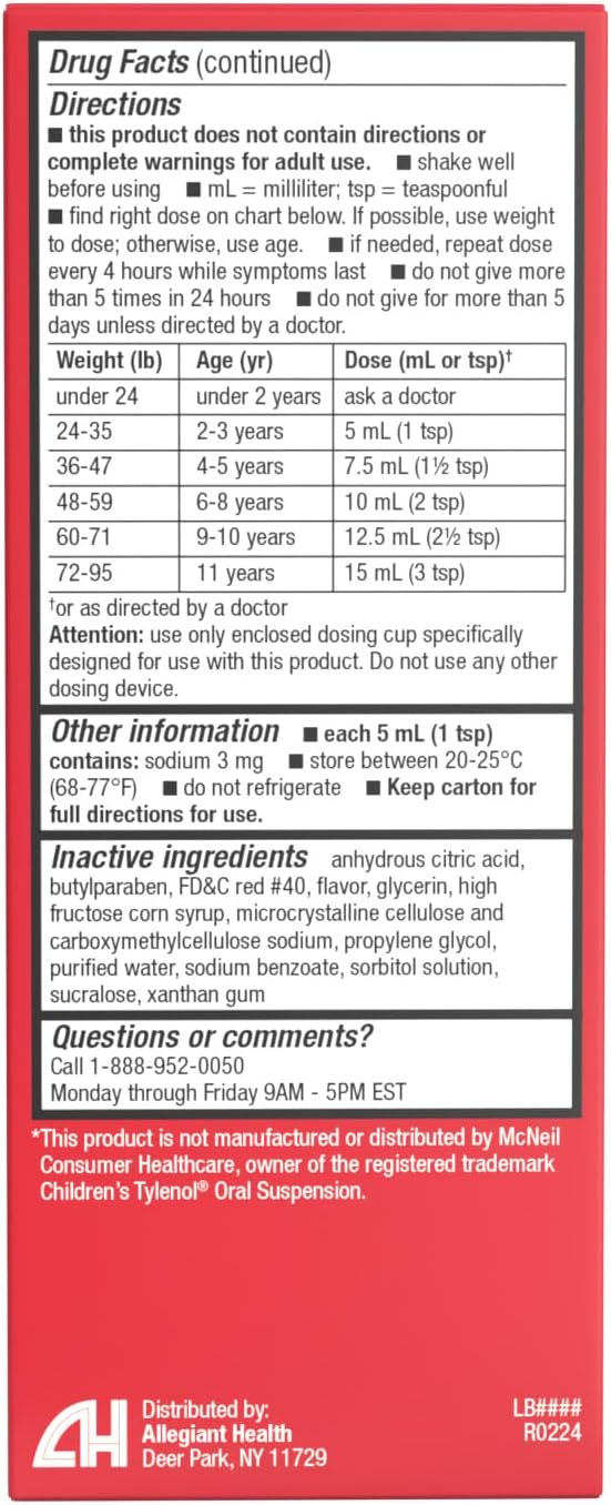 Children's Pain Relief Children's Tylenol 160 mg / 5 mL Strength Acetaminophen Oral Suspension 4 oz.,Packaging Type- Each