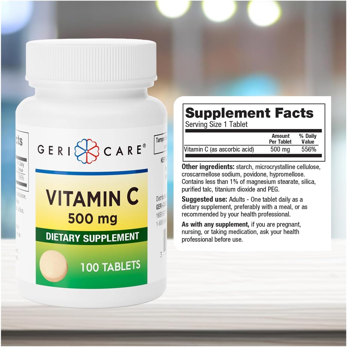 Vitamin C Supplement Geri Care Ascorbic Acid 500 mg Strength Tablet 100 per Bottle