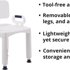 Bath Bench McKesson Removable Arms Plastic Frame Removable Backrest 21-1/4 Inch Seat Width 350 lbs. Weight Capacity, Packaging Type- Case