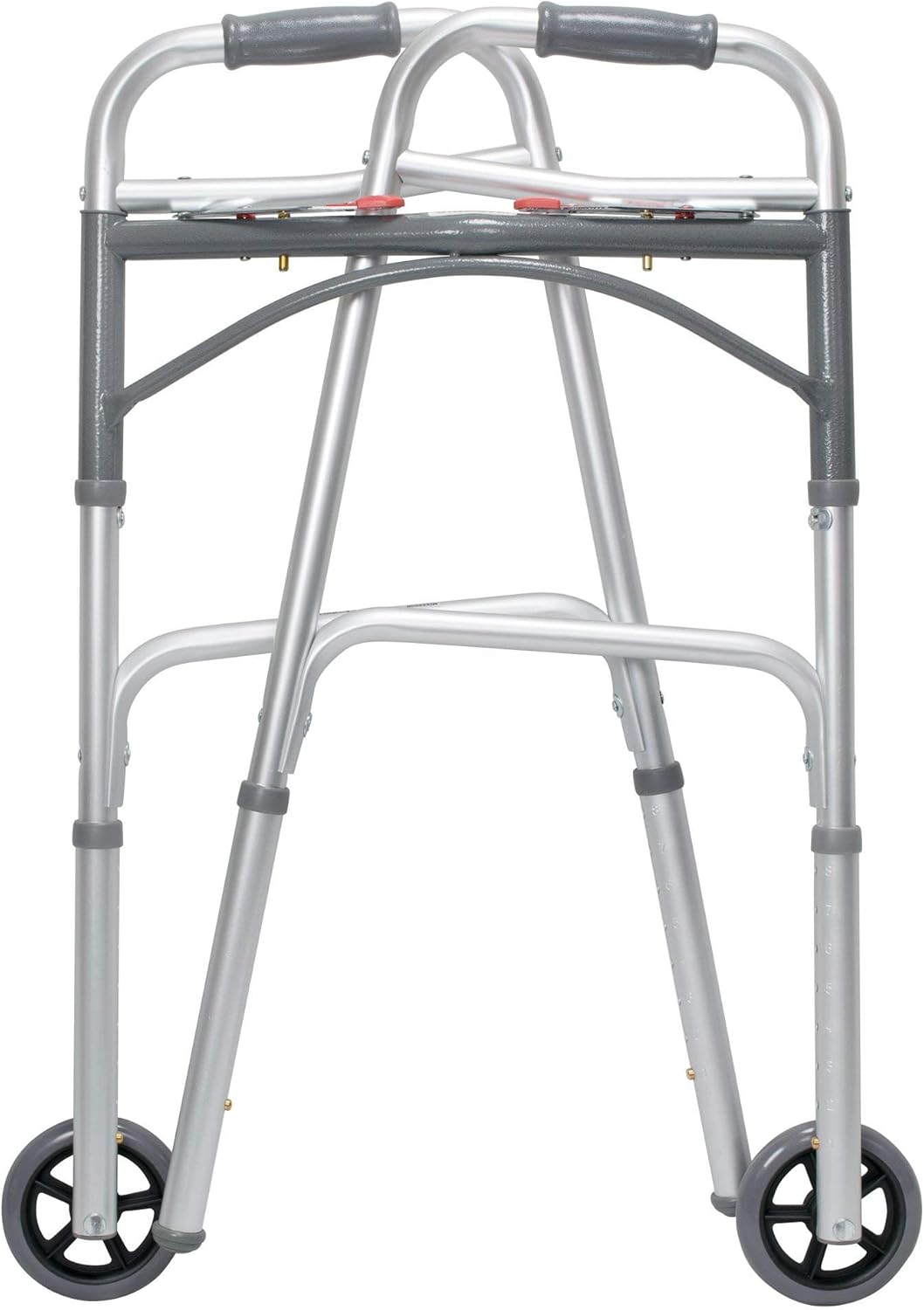 Dual Release Folding Walker with Wheels Adjustable Height McKesson Steel Frame 350 lbs. Weight Capacity 32 to 39 Inch Height, Packaging Type-Case