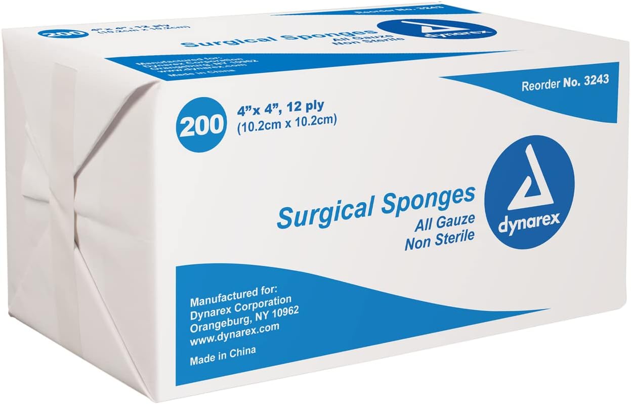 Gauze Sponge Dynarex 4 X 4 Inch 12-Ply NonSterile 200 per Pack, Packaging Type- Case