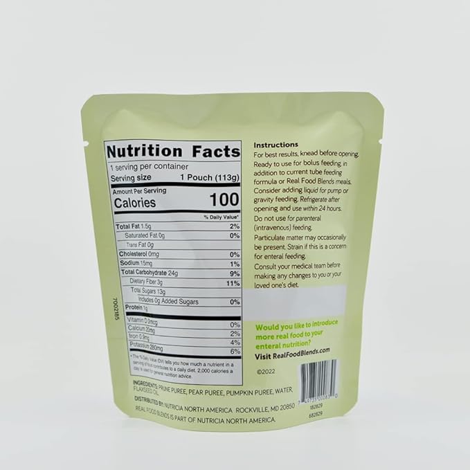 Tube Feeding Formula Real Food Blends Mini Prunes / Pears / Pumpkin Flavor Liquid 4 oz. Pouch