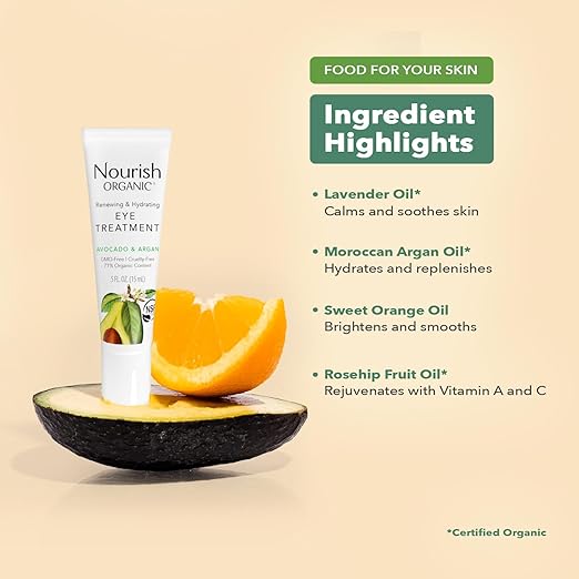Nourish Organic Eye Treatment Cream - Renewing And Cooling - Avocado And Argan Oil - .5 Oz