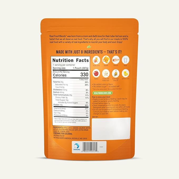 Tube Feeding Formula Real Food Blends Salmon / Oats / Squash Flavor Liquid 9.4 oz. Pouch