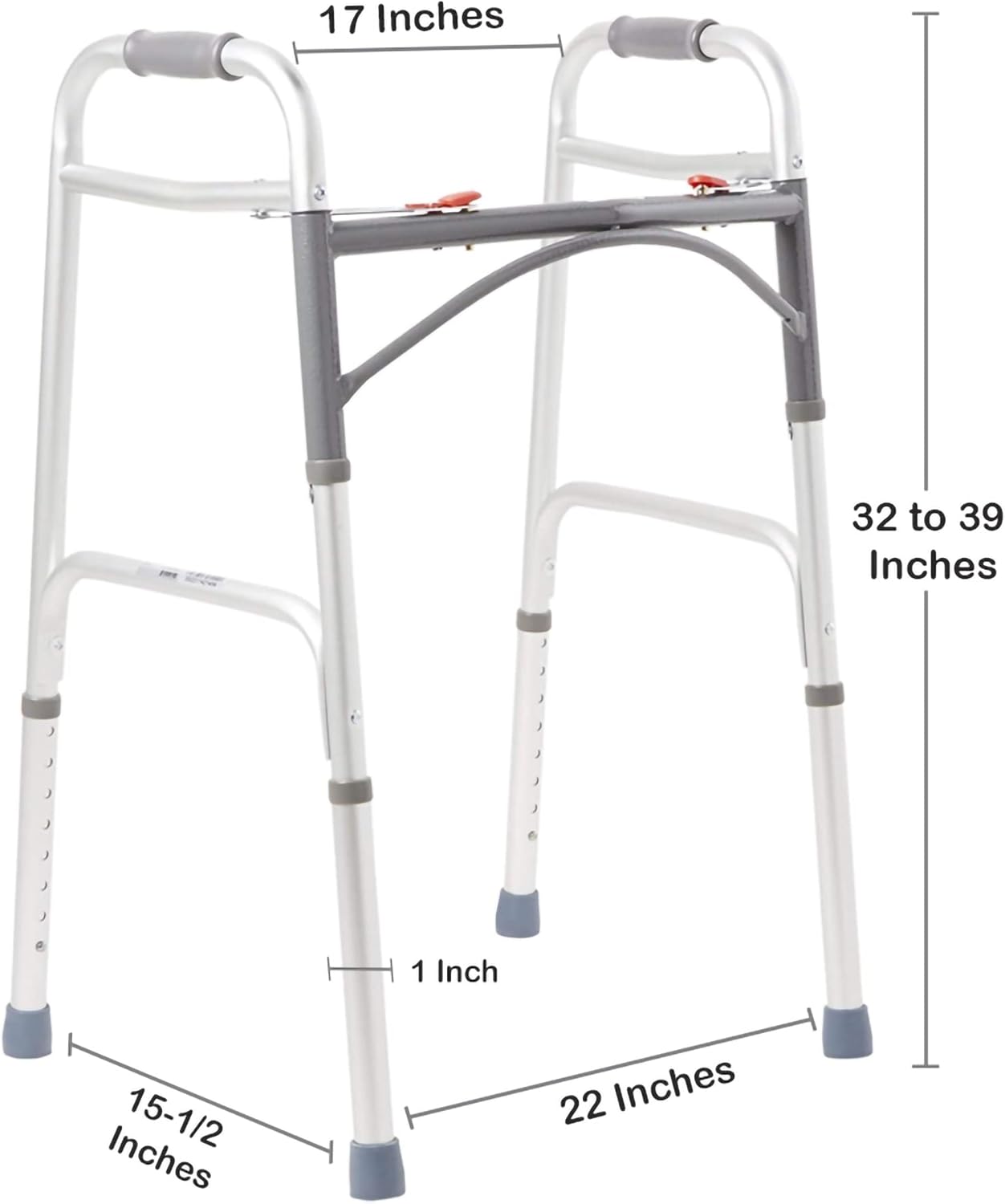 Dual Release Folding Walker Adjustable Height McKesson Aluminum Frame 350 lbs. Weight Capacity 32 to 39 Inch Height, Packaging Type- Case