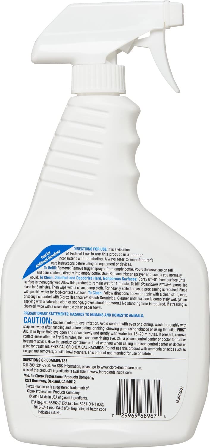 Clorox Healthcare Bleach Surface Disinfectant Cleaner Germicidal Trigger Spray Liquid 32 oz. Bottle Fruity Floral Bleach Scent NonSterile,Packaging Type- Each