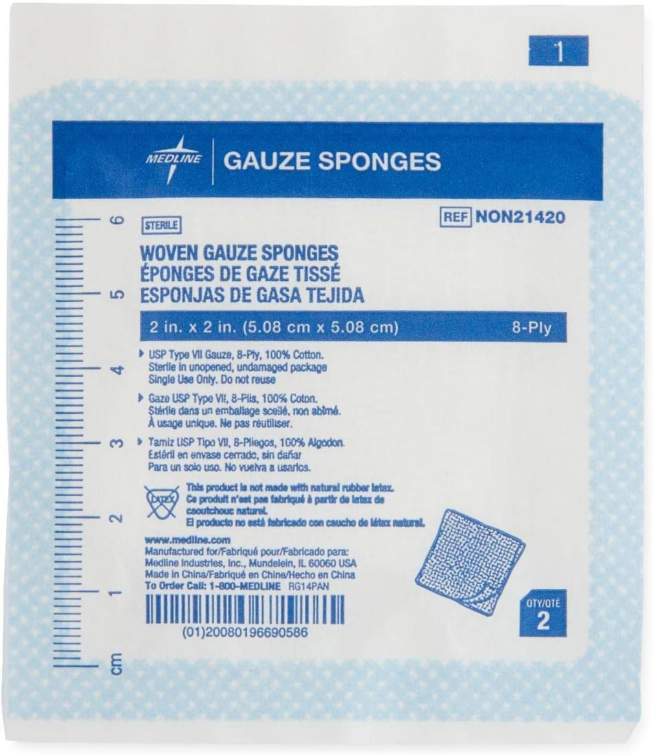 Gauze Sponge Medline 2 X 2 Inch 8-Ply Sterile 2 per Pack, Packaging Type- Case