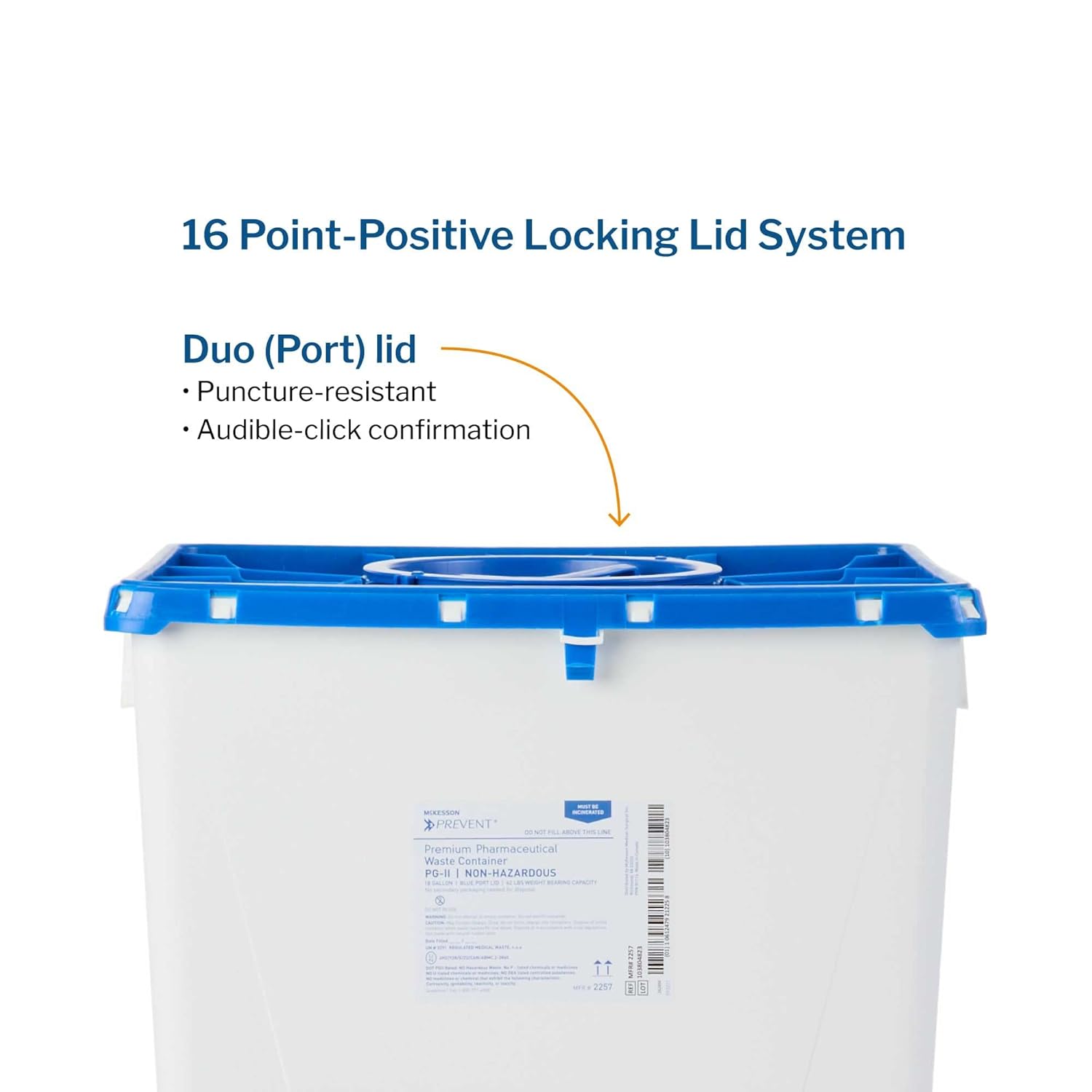 Pharmaceutical Waste Container McKesson Prevent White Base 24-3/5 H X 17-3/10 W X 13 L Inch Vertical Entry 18 Gallon,  Packaging Type- Case