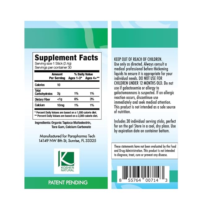 Food and Beverage Thickener purathick 2.4 Gram Individual Packet Unflavored Powder IDDSI Level 1 Slightly Thick,Packaging Type- Each