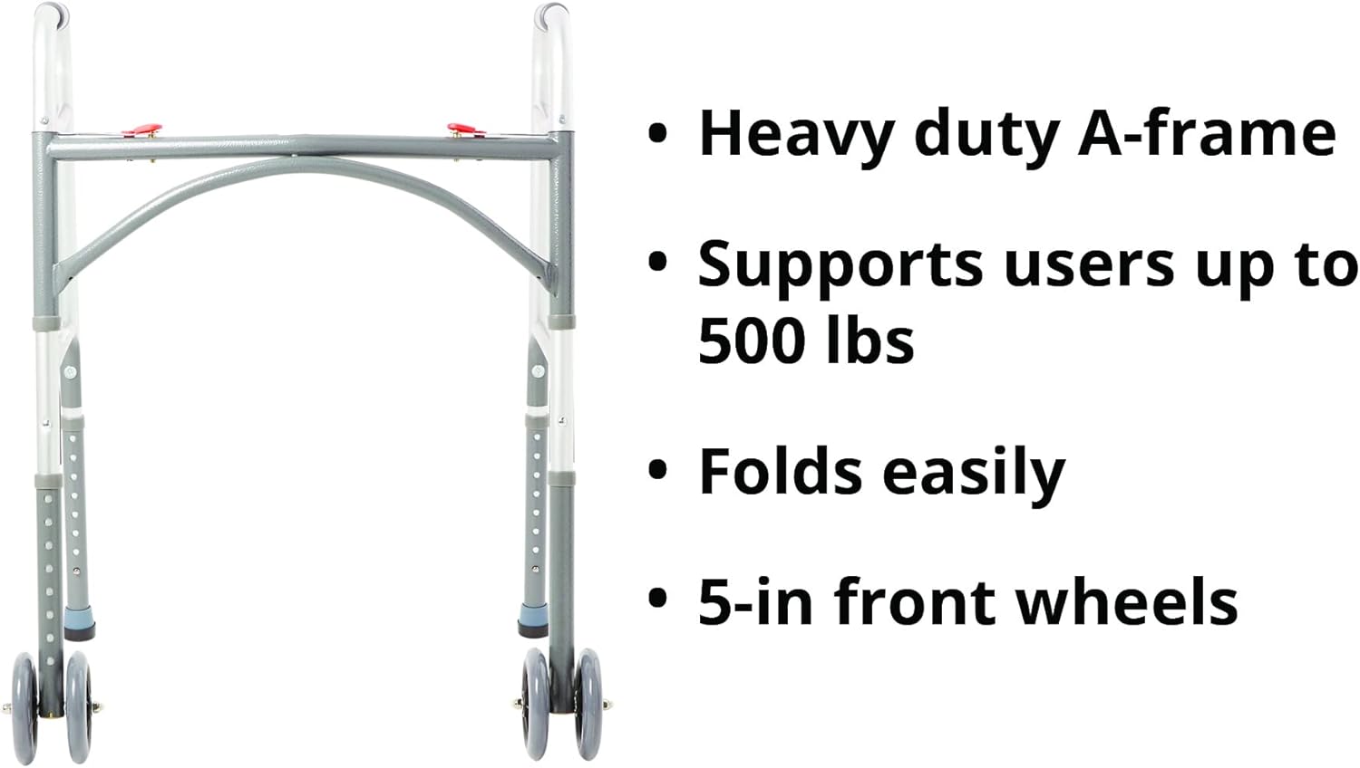 Bariatric Dual Release Folding Walker with Wheels Adjustable Height McKesson Steel Frame 500 lbs. Weight Capacity 32 to 39 Inch Height