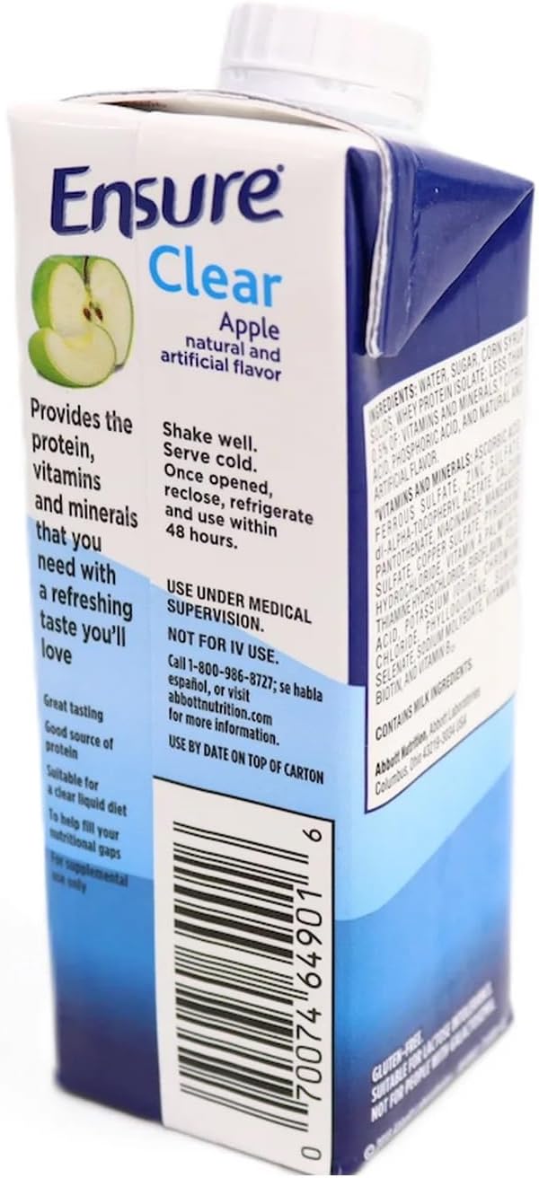 Oral Supplement Ensure Clear Therapeutic Nutrition Apple Flavor Liquid 8 oz. Reclosable Carton