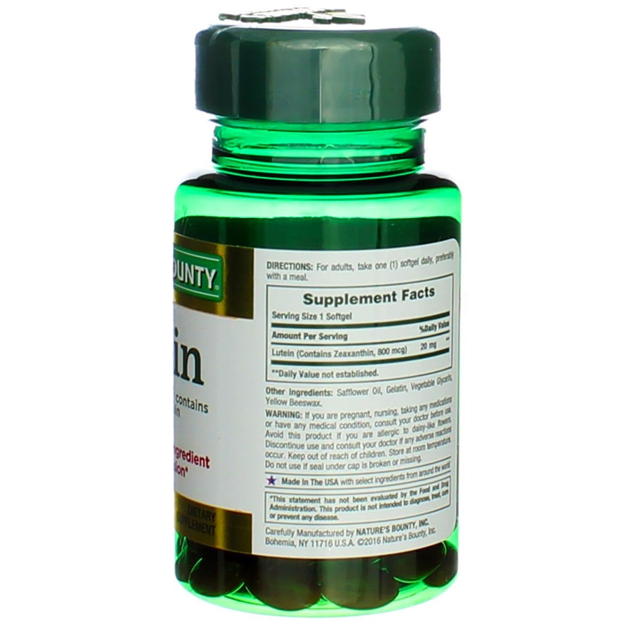 Suplemento vitamínico para los ojos Nature's Bounty Luteína 20 mg Cápsulas blandas 40 por botella, Tipo de embalaje: Cada una