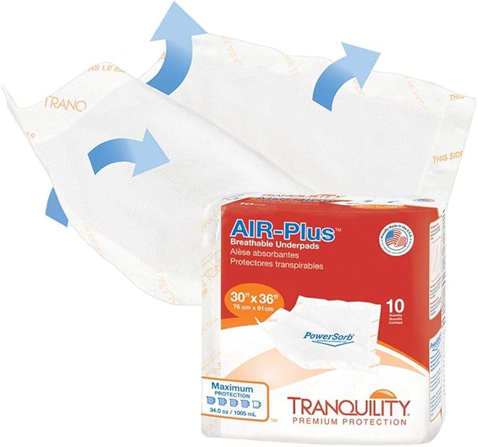 Disposable Underpad Tranquility AIR-Plus 30 X 36 Inch Powersorb Material Heavy Absorbency, Packaging Type- Case