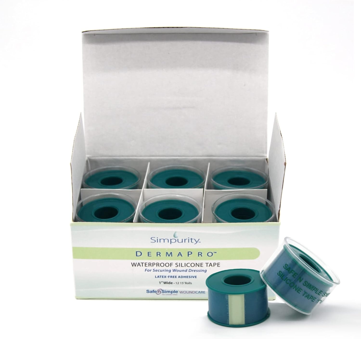 Waterproof Medical Tape DermaPro White 1 Inch X 5 Yard Silicone NonSterile | 12RL/Box