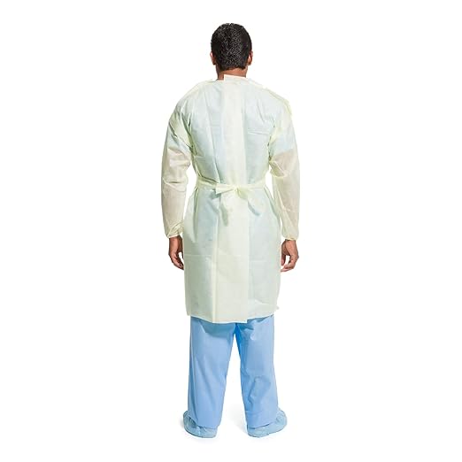 Protective Procedure Gown Halyard Basics One Size Fits Most Yellow NonSterile AAMI Level 2 Disposable, Packaging Type- Case