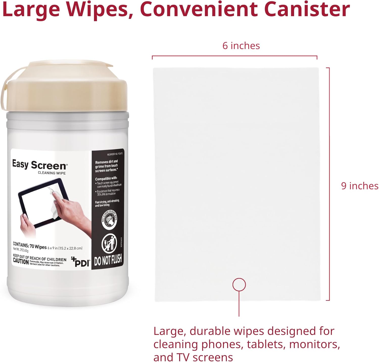 Easy Screen Surface Cleaner Premoistened Alcohol Based Manual Pull Wipe 70 Count Canister Alcohol Scent NonSterile, Packaging Type- Case