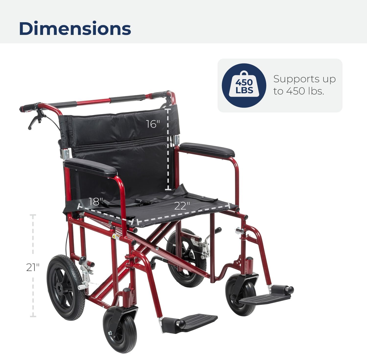 Drive Medical ATC22-R Transport Chair  22  Bariatric Red W/12 Rear Flat Free Wheels