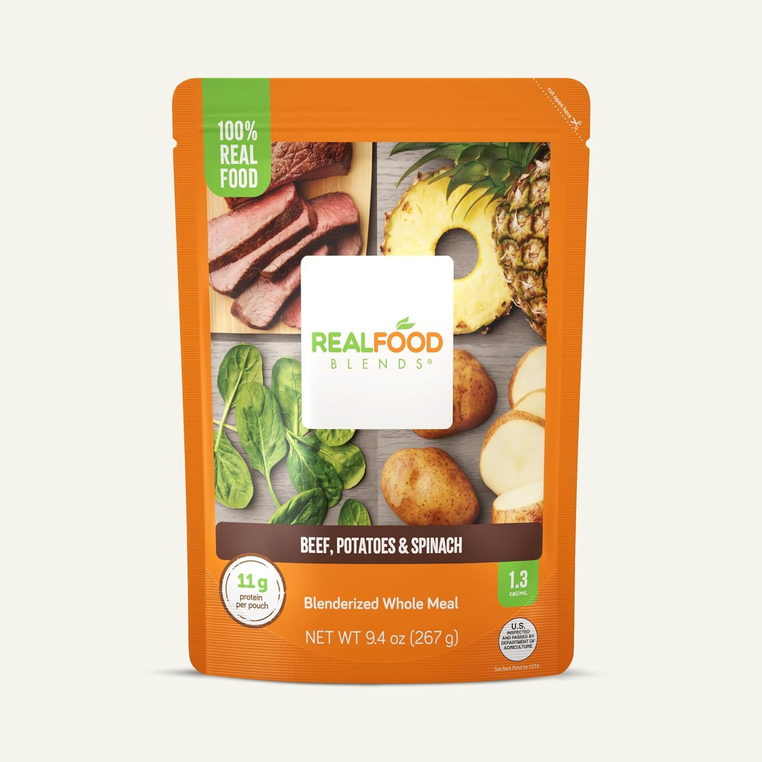 Tube Feeding Formula Real Food Blends Beef / Potatoes / Spinach Flavor Liquid 9.4 oz. Pouch,Packaging Type- Each