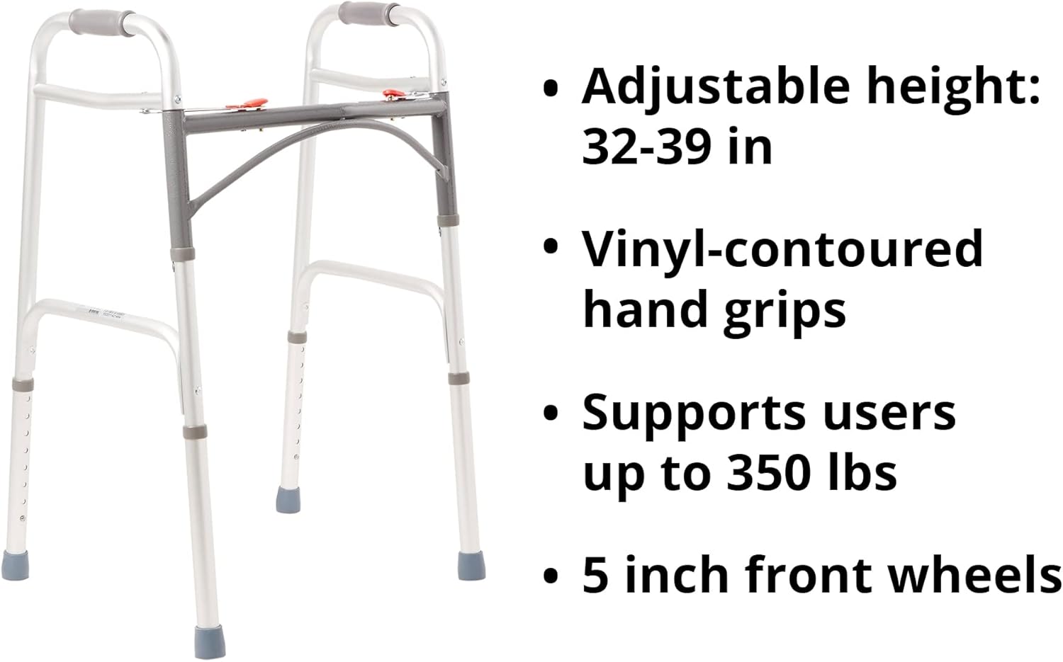 Dual Release Folding Walker Adjustable Height McKesson Aluminum Frame 350 lbs. Weight Capacity 32 to 39 Inch Height, Packaging Type- Case