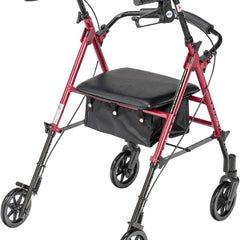 aluminum rollator w loop brake burgundy 4 wheel