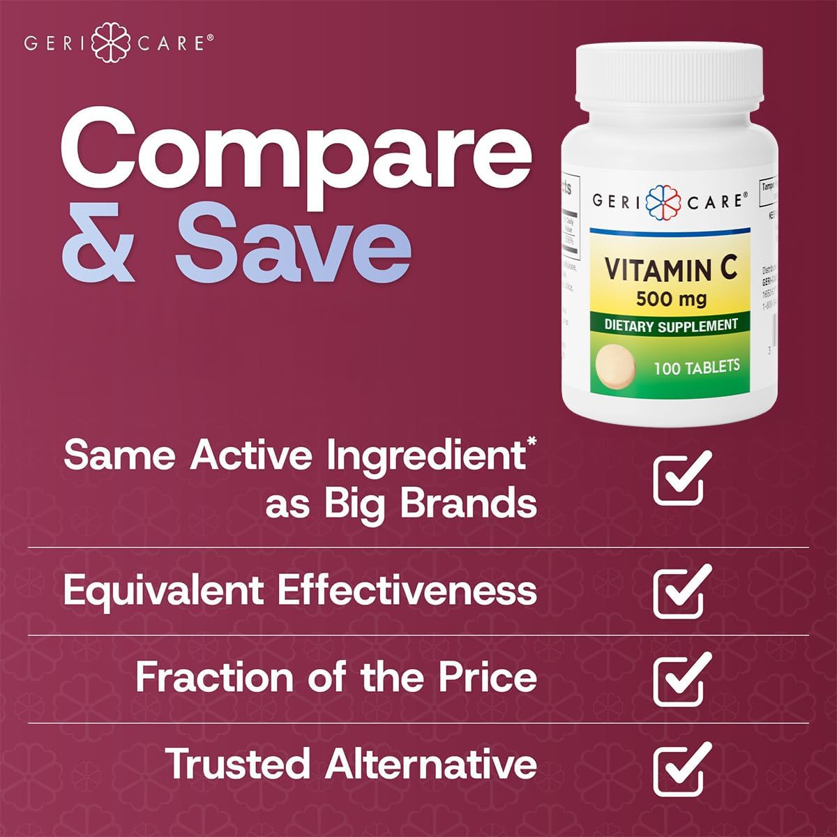 Vitamin C Supplement Geri Care Ascorbic Acid 500 mg Strength Tablet 100 per Bottle