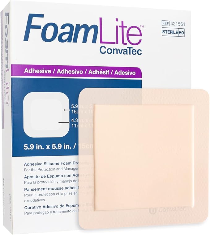 Thin Foam Dressing FoamLite 4 X 4 Inch With Border Film Backing Silicone Adhesive Square Sterile,Packaging Type- Each