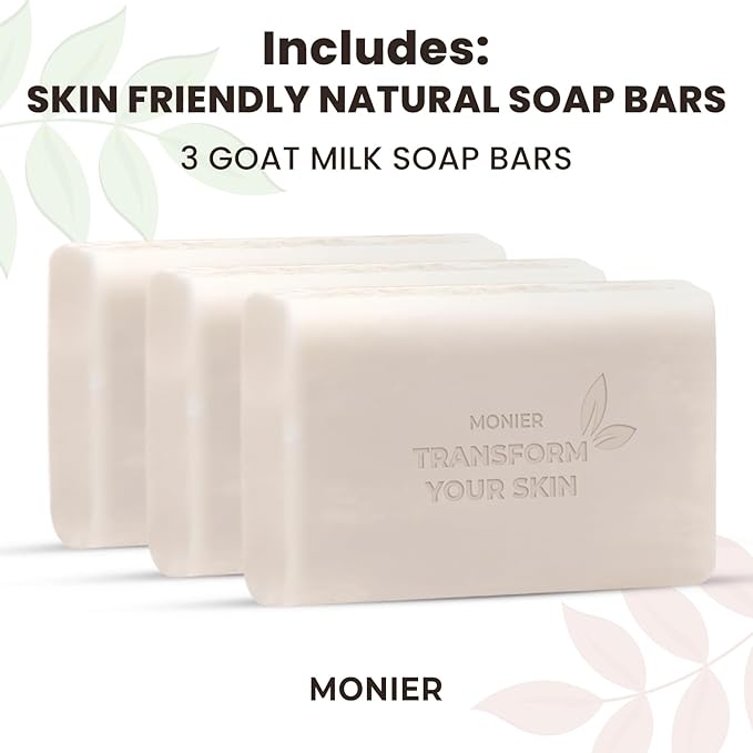 MONIER Goat Milk Soap Bar For Dry & Sensitive Skin - 100% Natural & Organic Skin Care - Enriched with Shea Butter - Use on Face, Body & Hands - For Men, Women, Kids & Baby (Lavender, 3 Pack)