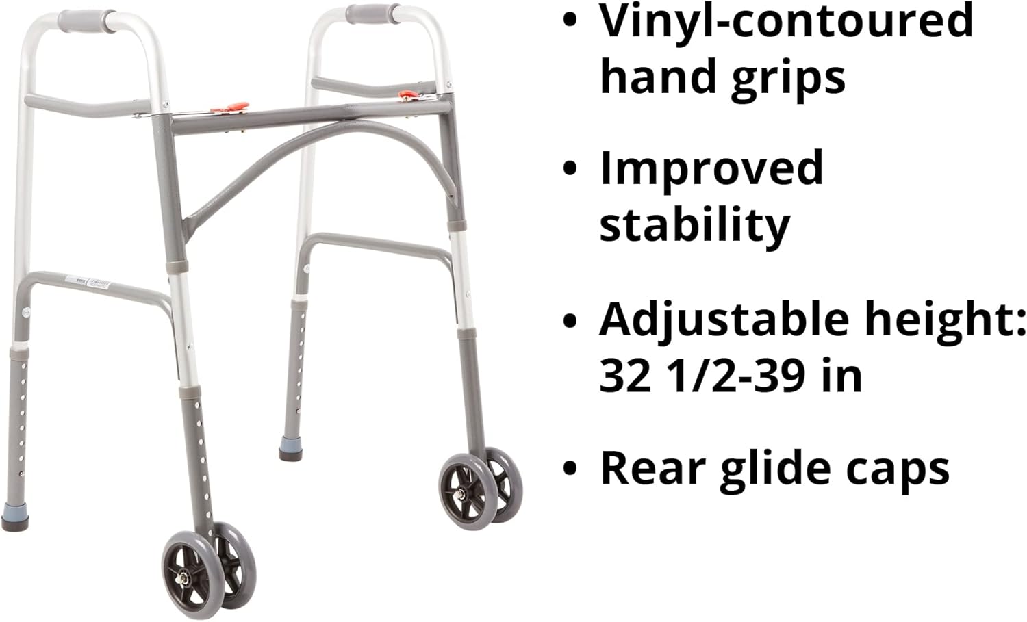 Bariatric Dual Release Folding Walker with Wheels Adjustable Height McKesson Steel Frame 500 lbs. Weight Capacity 32 to 39 Inch Height