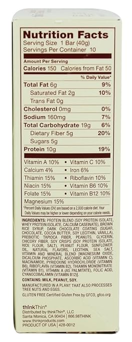 Think Products Thinkthin Bar - Lean Protein Fiber - Chocolate Peanut - 1.41 Oz - 1 Case