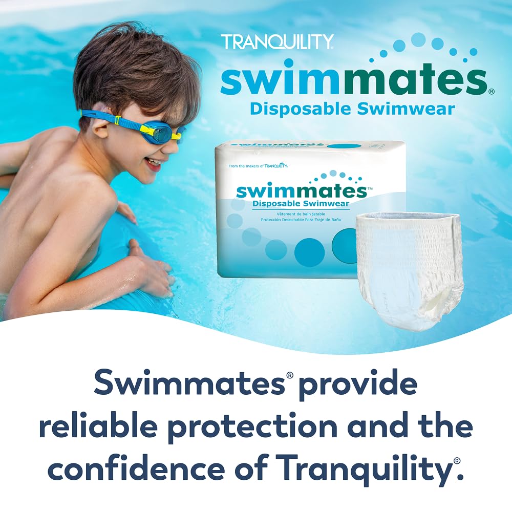 Unisex Adult Bowel Containment Swim Brief Swimmates Pull On with Tear Away Seams Medium Disposable Moderate Absorbency, Packaging Type- Case