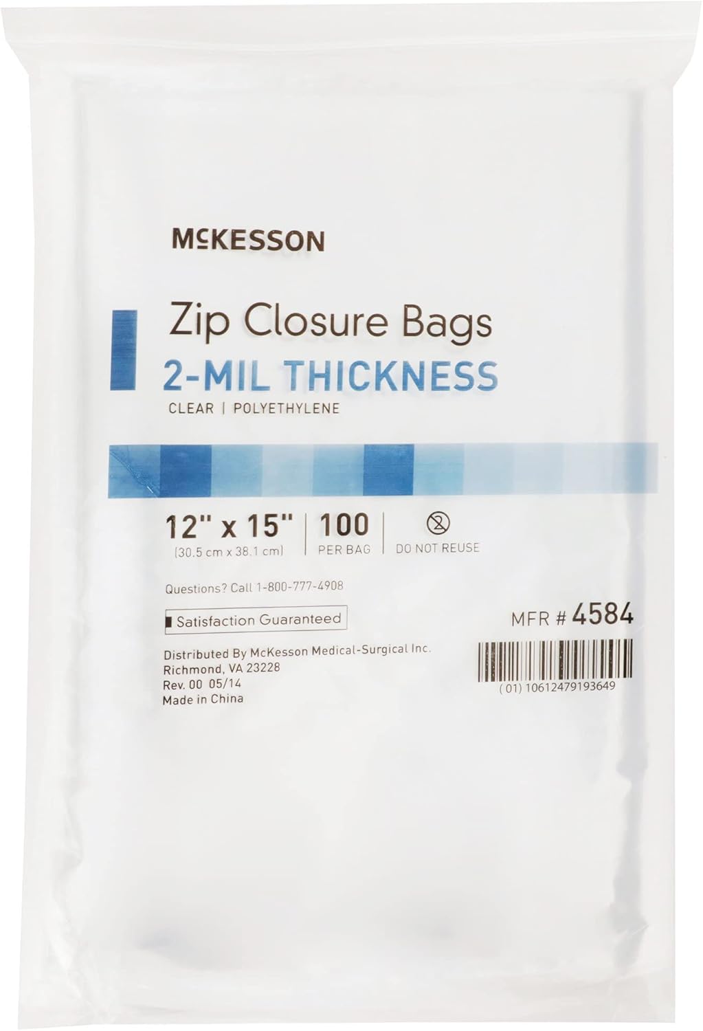 Reclosable Bag McKesson 12 X 15 Inch Polyethylene Clear Zipper Closure, Packaging Type- Case