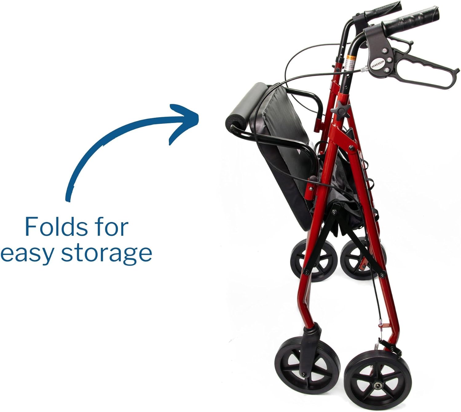 Bariatric 4 Wheel Rollator McKesson Red Adjustable Height / Heavy Duty / Folding Steel Frame