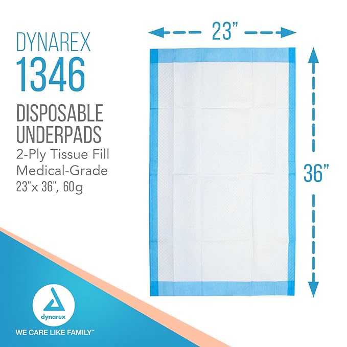 Disposable Underpad Dynarex 23 X 36 Inch Fluff Light Absorbency, Packaging Type- Case