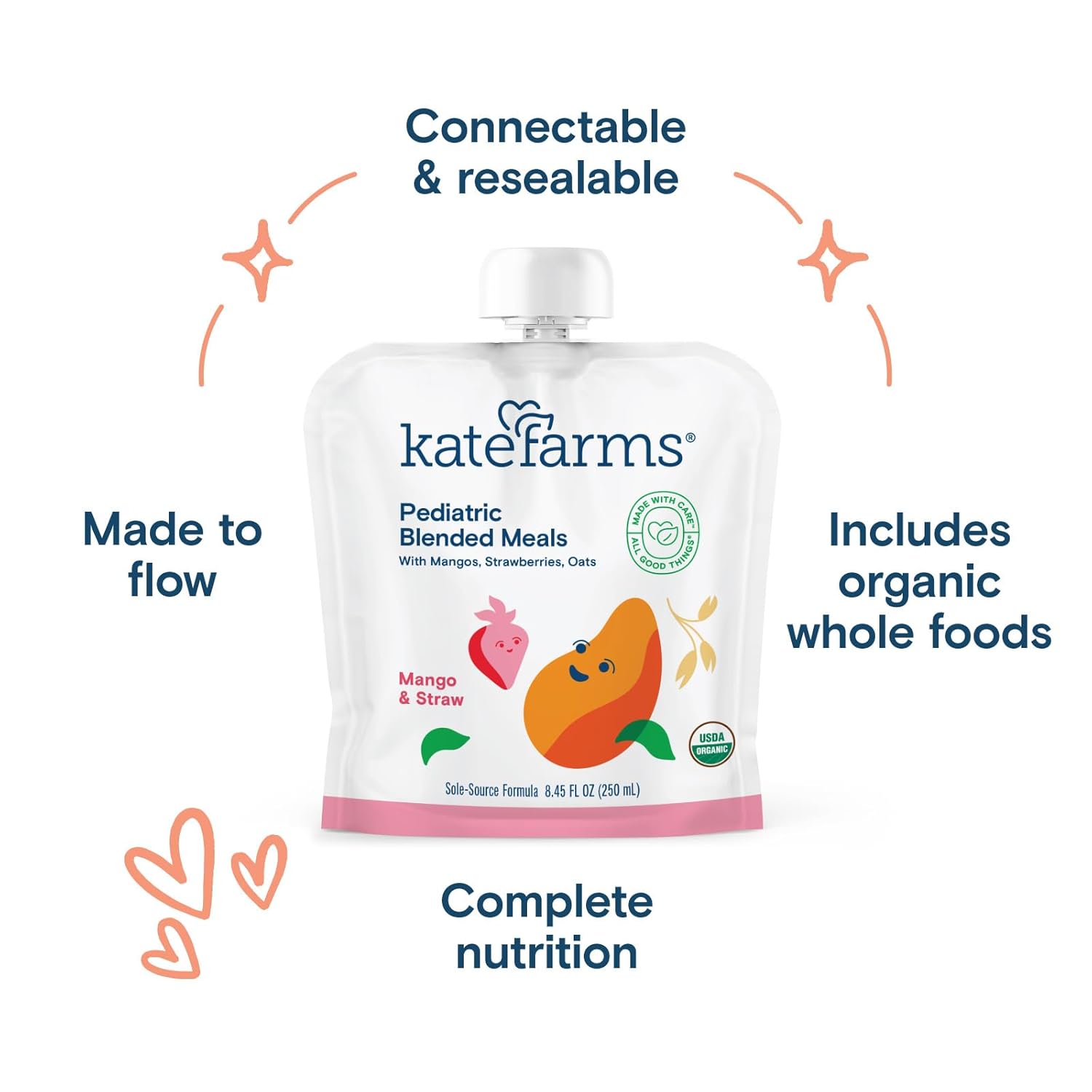 Pediatric Tube Feeding Formula Kate Farms Mango / Strawberry Flavor 8.45 oz. / 250 mL Pouch Liquid Organic Pea Protein,Packaging Type- Each