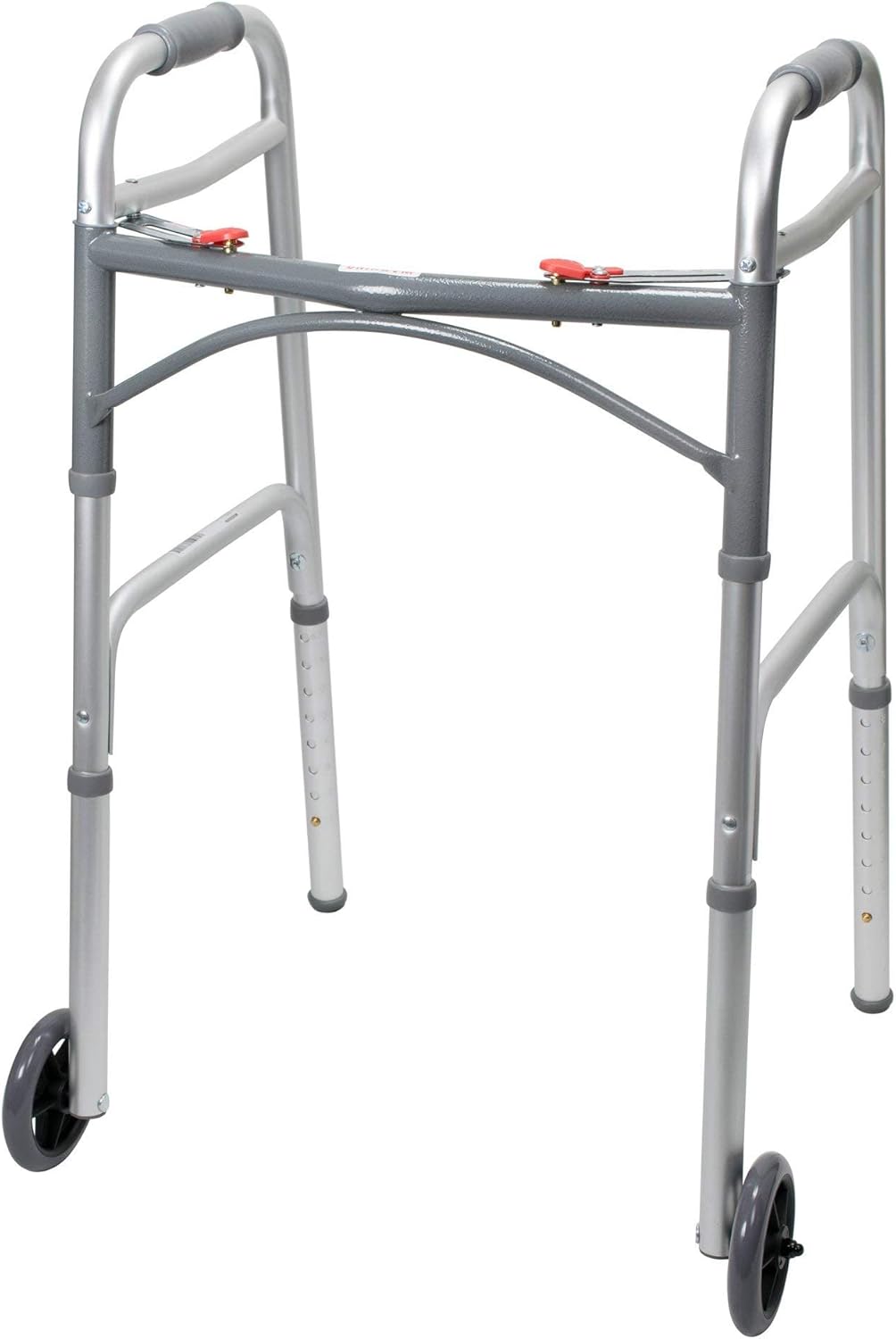 Dual Release Folding Walker with Wheels Adjustable Height McKesson Steel Frame 350 lbs. Weight Capacity 32 to 39 Inch Height, Packaging Type-Case