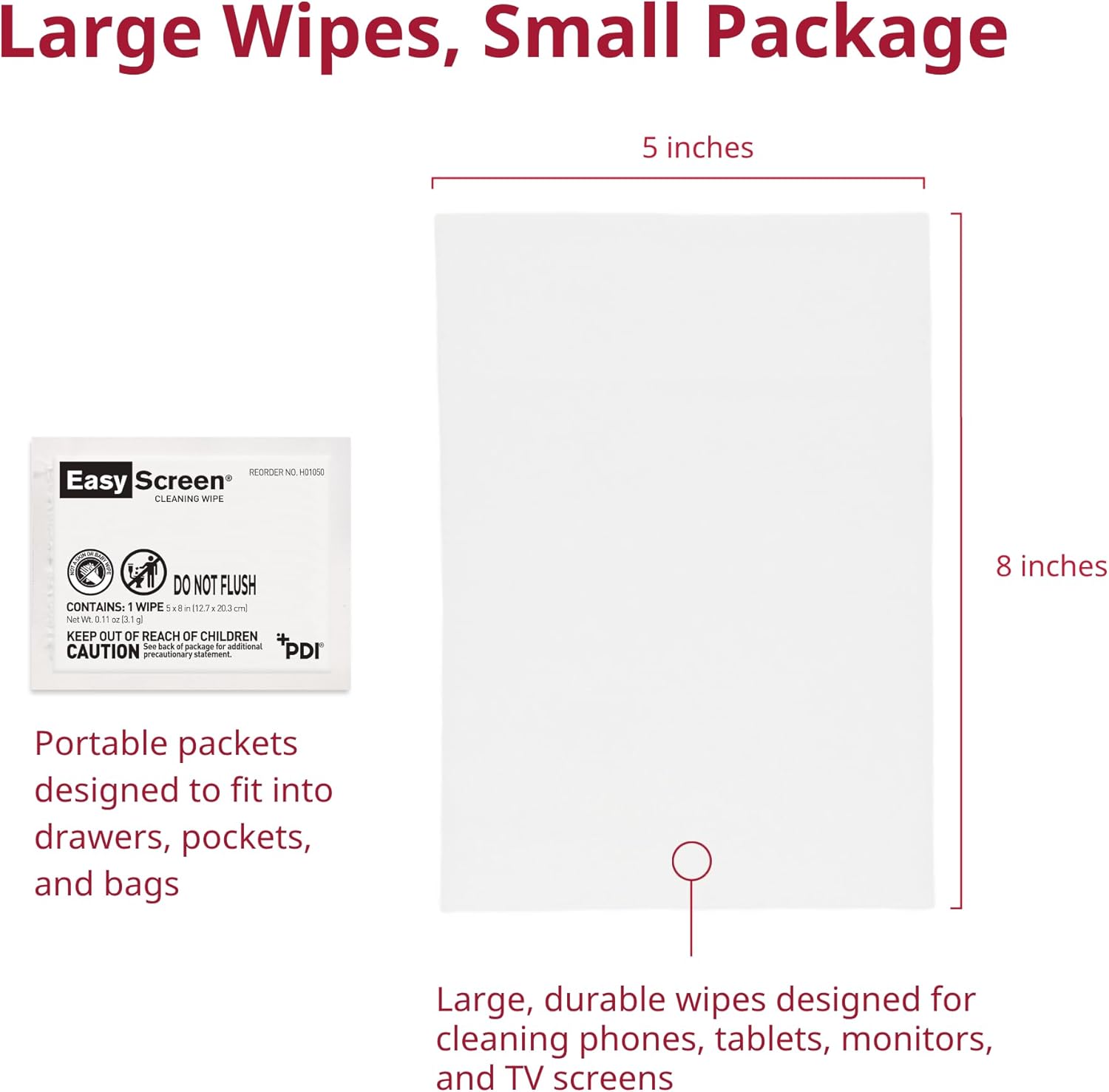 Easy Screen Surface Cleaner Premoistened Alcohol Based Manual Pull Wipe 50 Count Individual Packet Alcohol Scent NonSterile, Packaging Type- Case