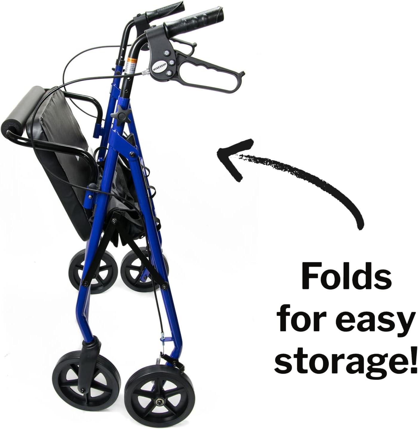 Bariatric 4 Wheel Rollator McKesson Blue Adjustable Height / Heavy Duty / Folding Steel Frame
