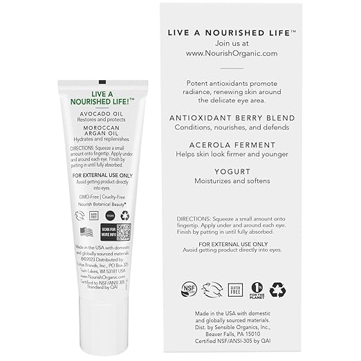 Nourish Organic Eye Treatment Cream - Renewing And Cooling - Avocado And Argan Oil - .5 Oz