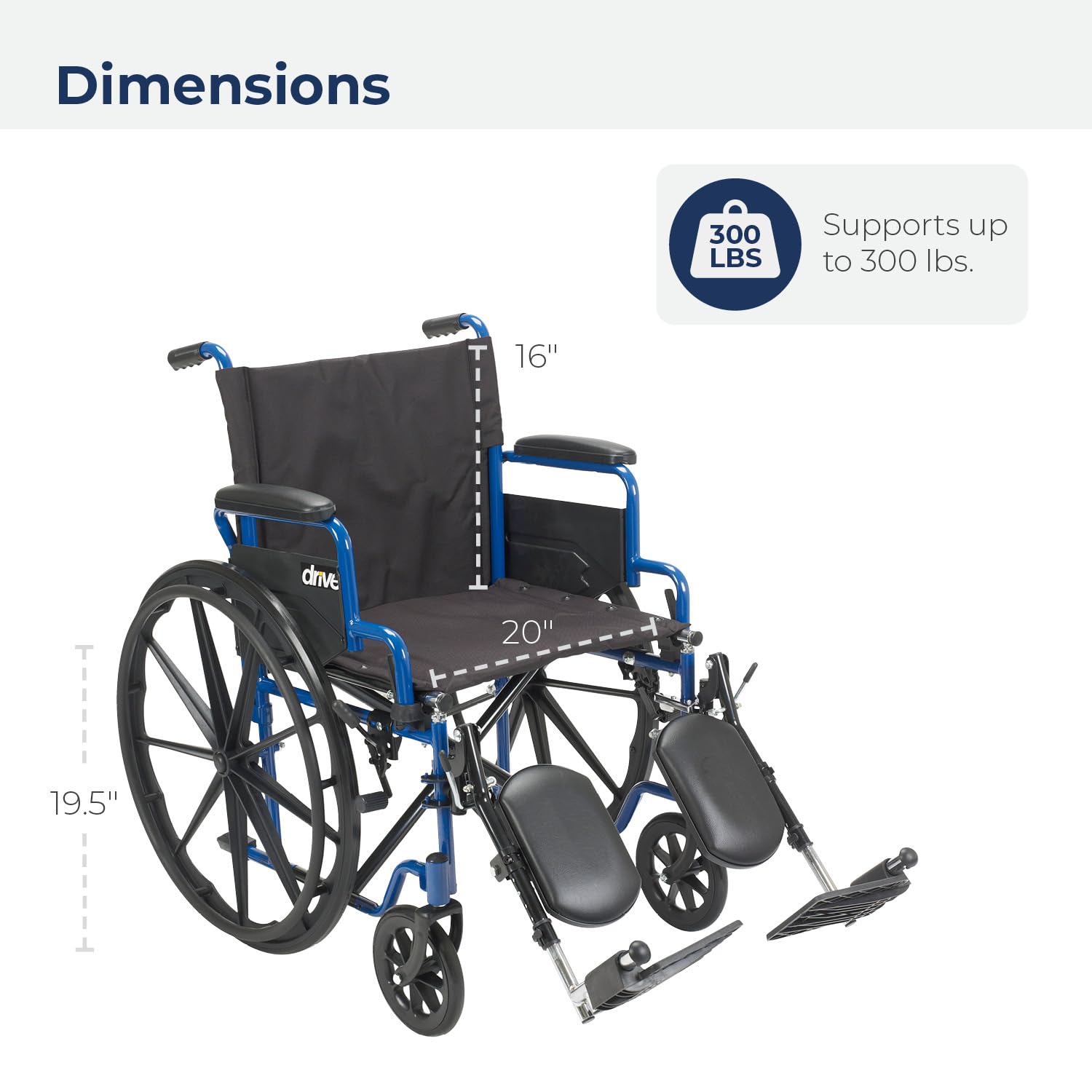 Drive Medical Blue Streak 16  Single Axle Wc W/flip-back Desk Arms & Elr