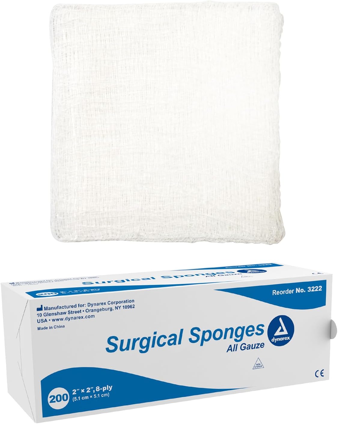 Gauze Sponge Dynarex 2 X 2 Inch 8-Ply NonSterile 200 per Pack, Packaging Type- Case