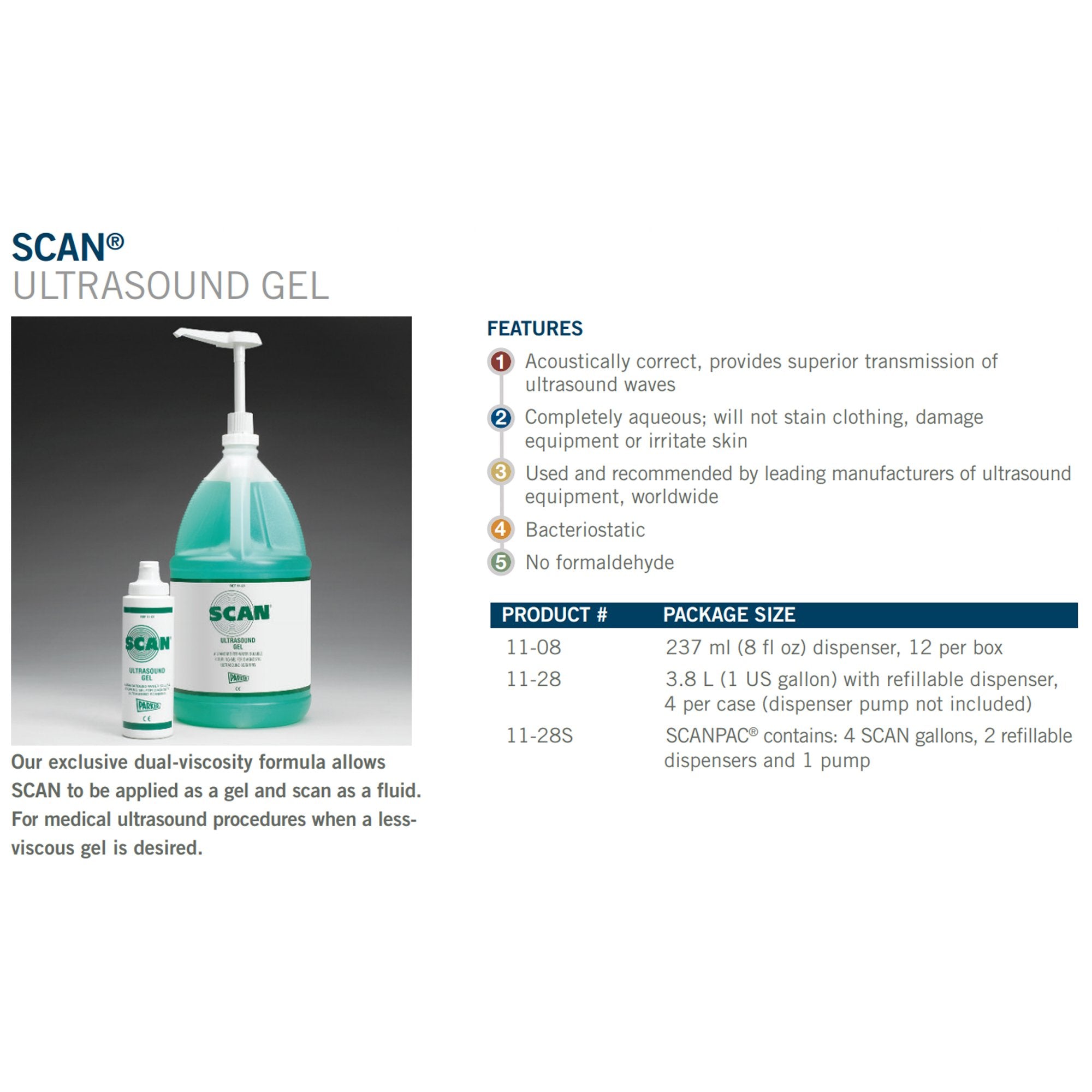Ultrasound Gel Scan Medium Viscosity 1 gal. Bottle NonSterile, Packaging Type- Case