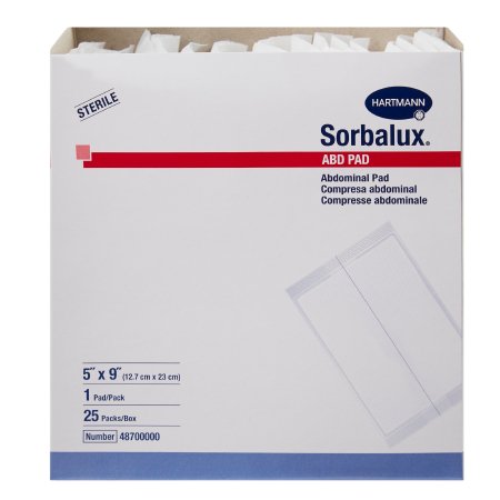 Abdominal Pad Sorbalux ABD 5 X 9 Inch 1-Ply Sterile 1 per Pouch,Packaging Type- Box