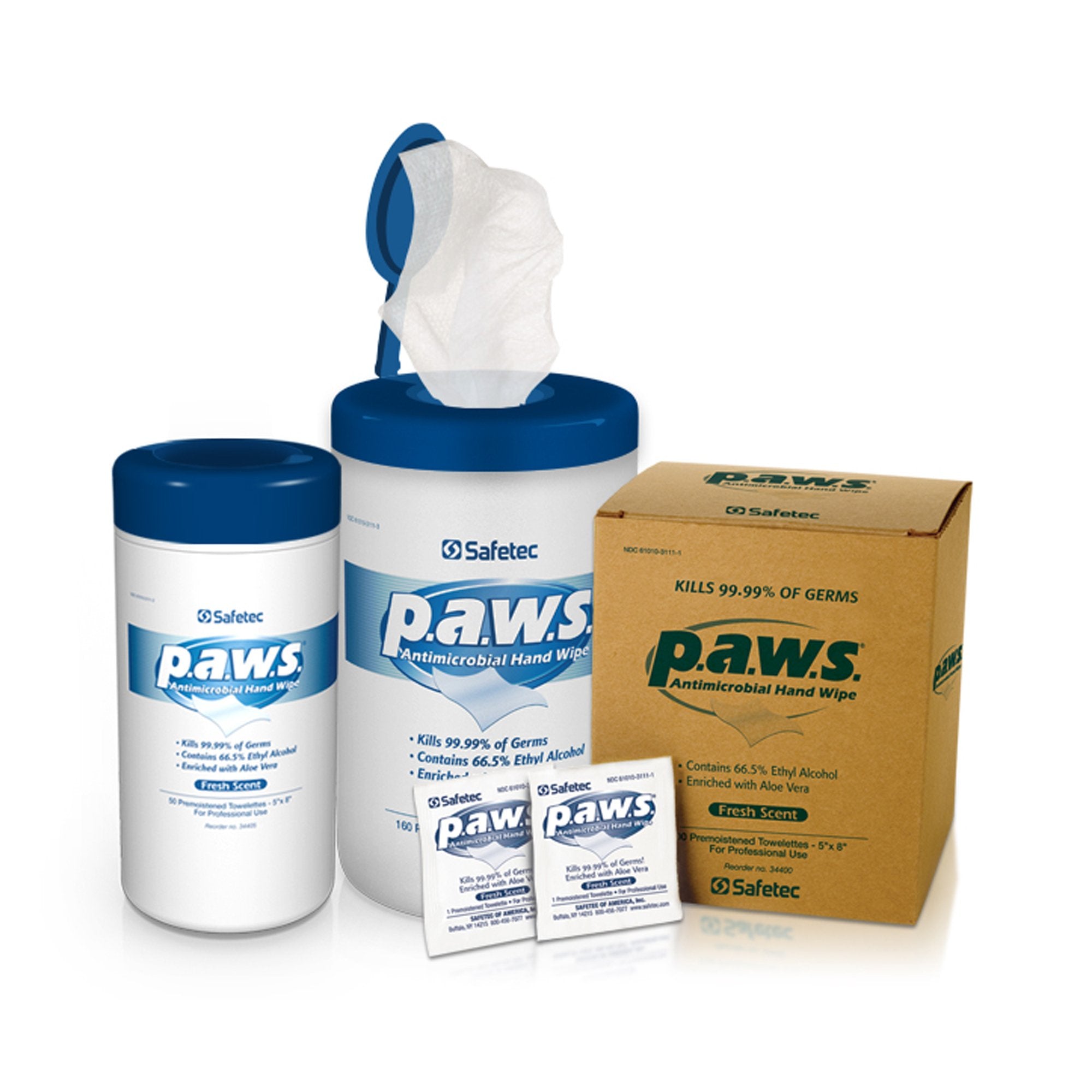 Hand Sanitizing Wipe P.A.W.S. 100 Count Ethyl Alcohol Wipe Individual Packet,  Packaging Type- Case