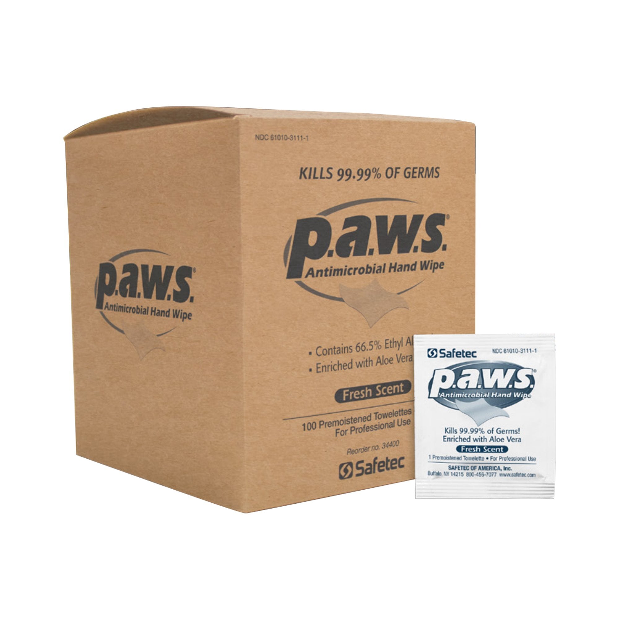 Hand Sanitizing Wipe P.A.W.S. 100 Count Ethyl Alcohol Wipe Individual Packet,  Packaging Type- Case