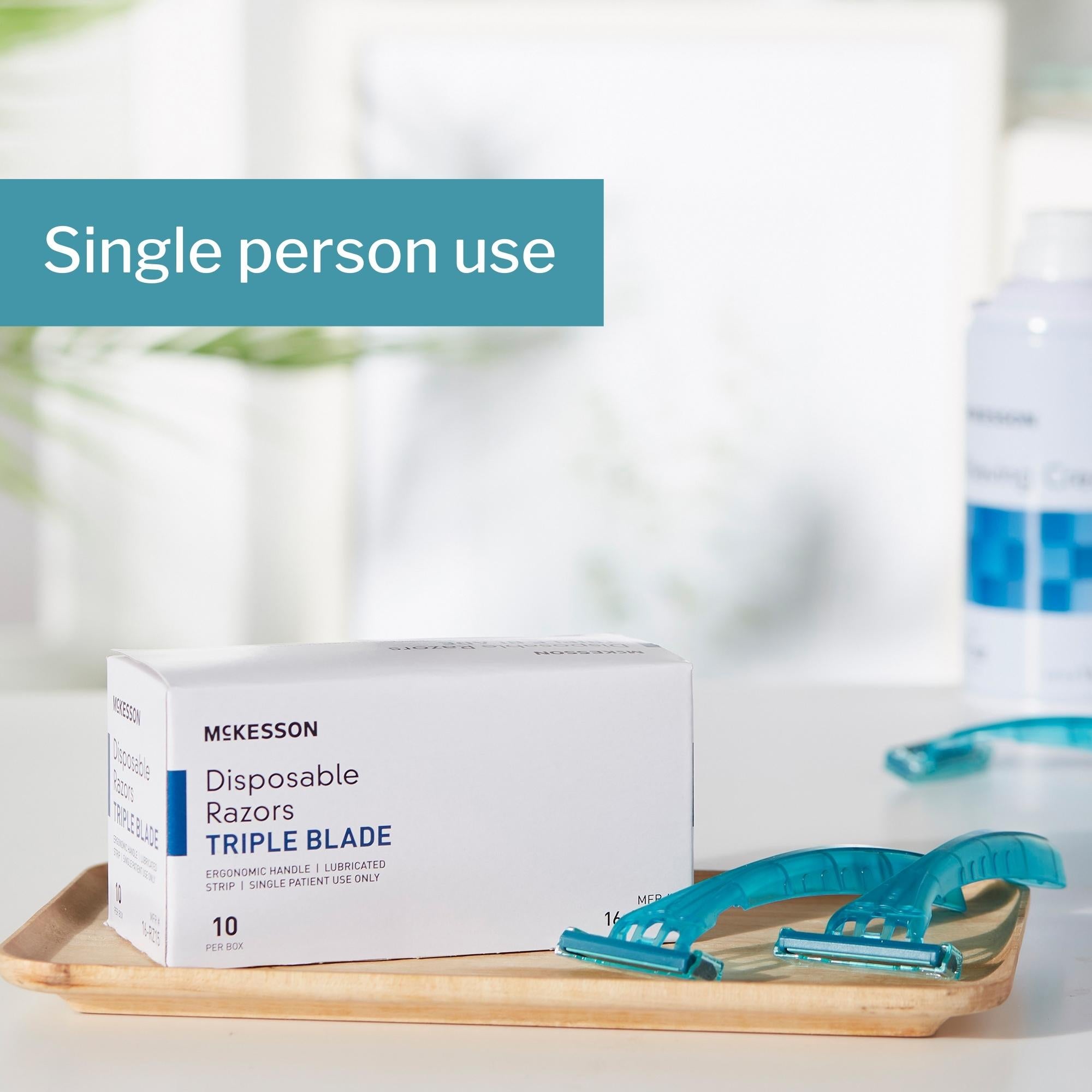Personal Razor with Lubricating Strip McKesson Single Edge Triple Blade NonSterile Disposable, Packaging Type- Each