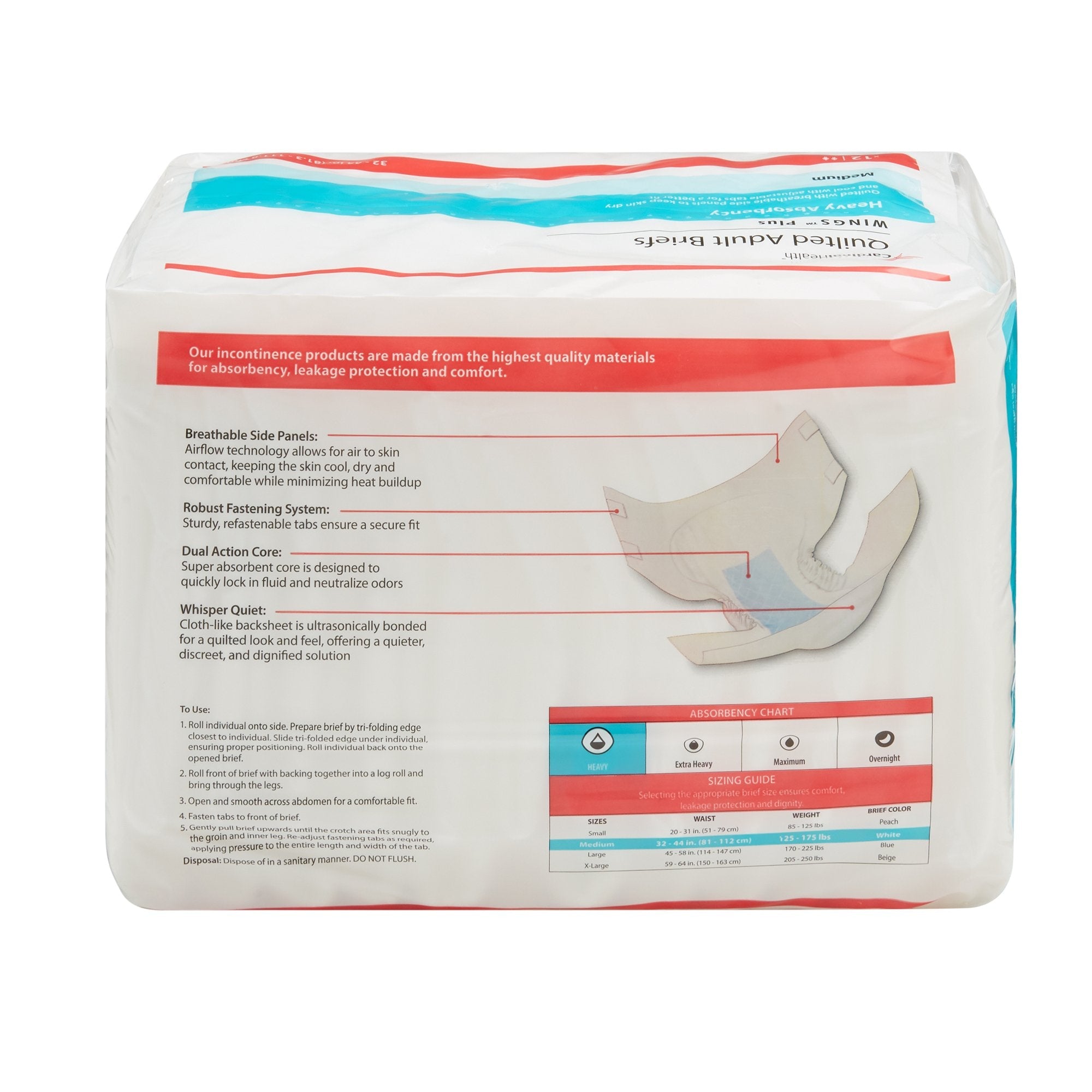 Unisex Adult Incontinence Brief Wings Plus Quilted Medium Disposable Heavy Absorbency, Packaging Type- Case