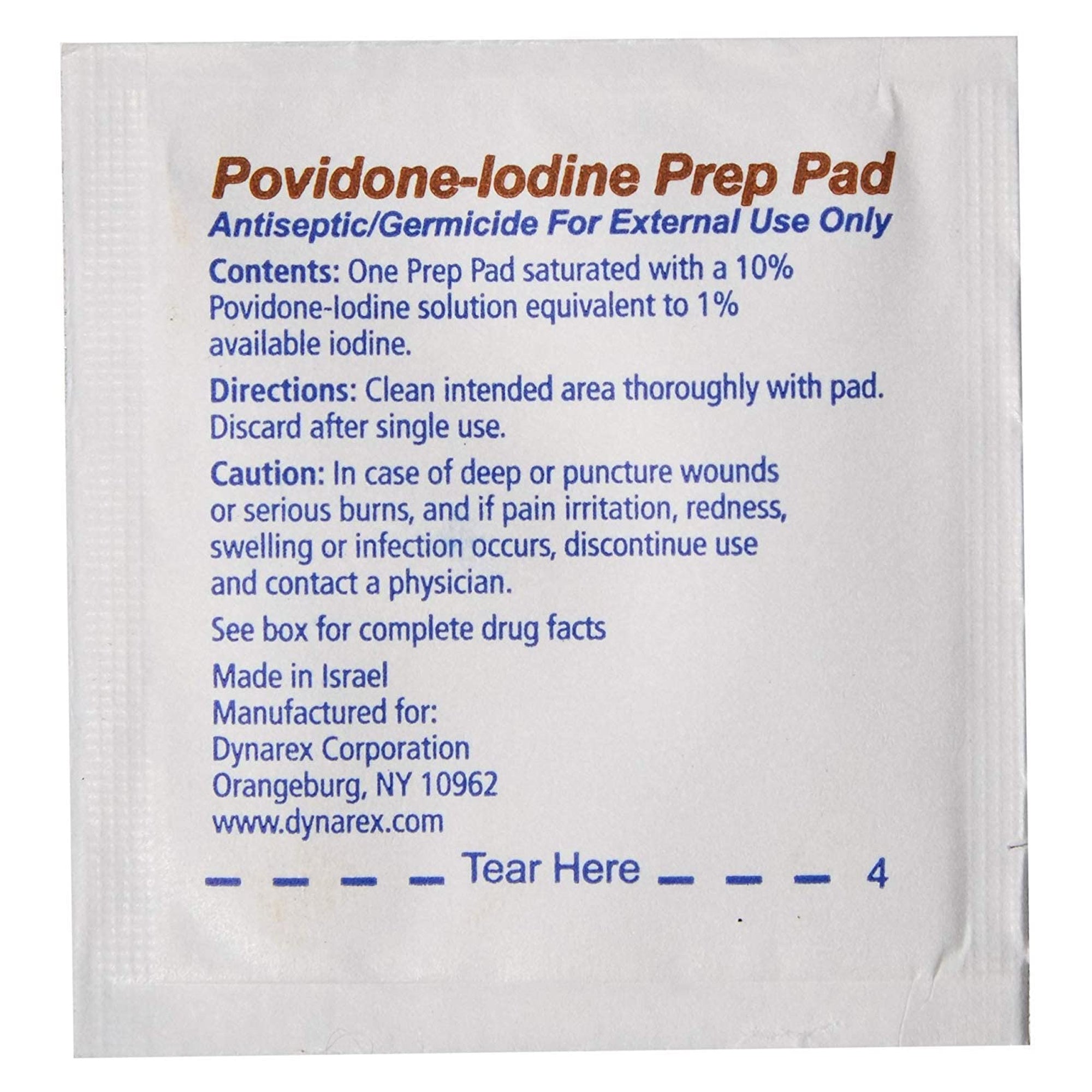PVP Prep Pad Dynarex 10% Strength Povidone-Iodine Individual Packet Medium NonSterile,Packaging Type- Each